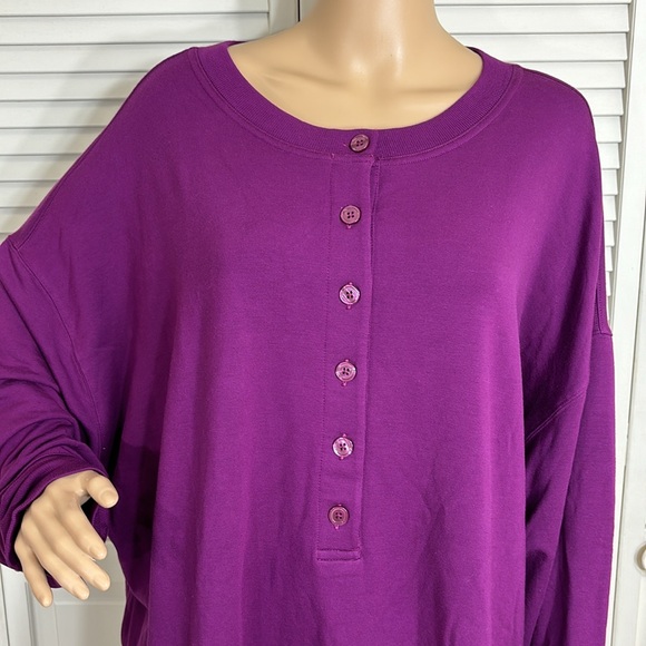 NWT Athleta Oversized Long Sleeve Balance Henley Sweatshirt in Exotic Fuchsia 3X - Picture 4 of 13